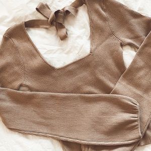 Ribbed Balloon Sleeve Sweater Top